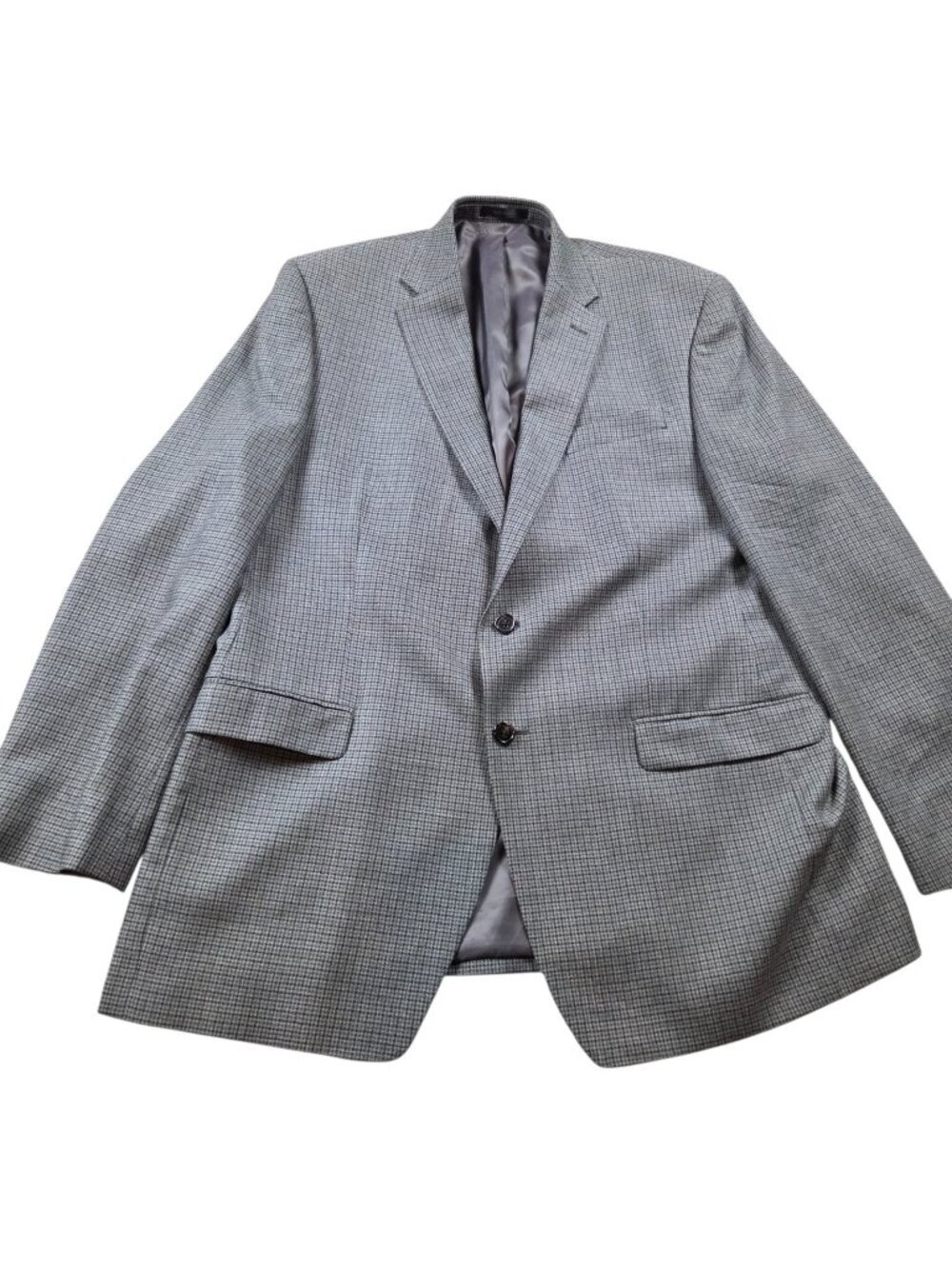 Lauren Ralph Lauren Blazer Mens 44L Silk Wool Gray Lined Houndstooth Suit Coat